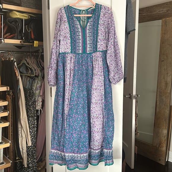 Ne Quittez Pas Floral Peasant Dress Purple Teal - Picture 3 of 12